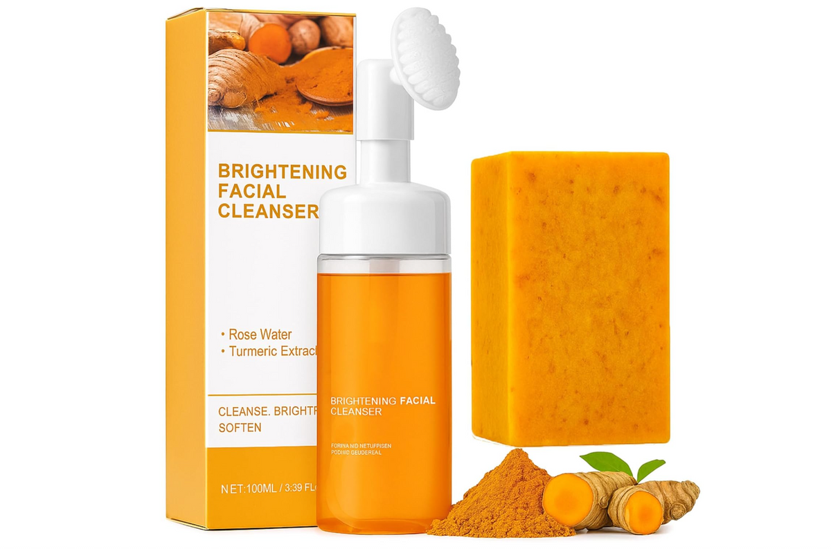 Turmeric Wash and Care two Piece Set - Cleansing Mousse, Facial Cleanser, Soap Facial Cleansing, for All Skin Types (a soap+a Turmeric Wash)
